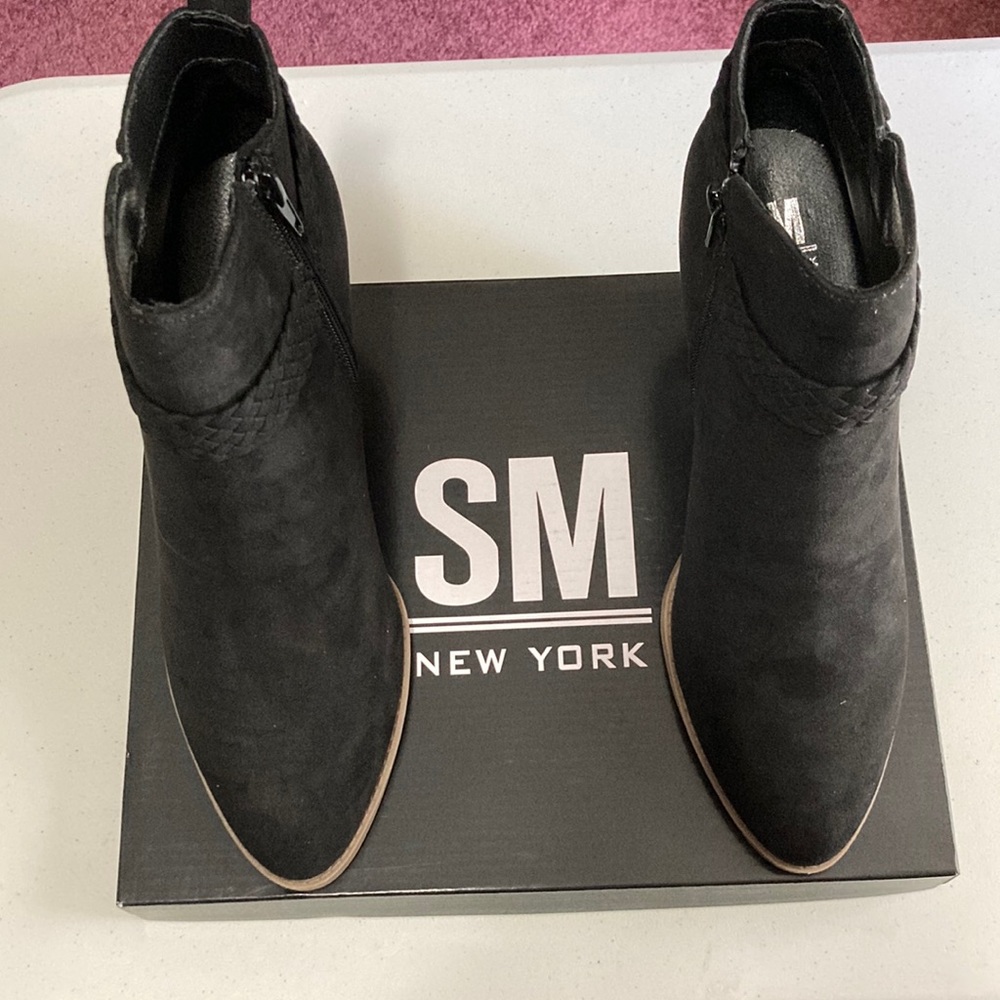 SM New York Black Suede Braided Booties NEW IN BOX